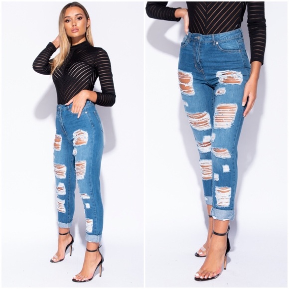 Bev | High Waist Distressed Boyfriend Jeans - Picture 4 of 5